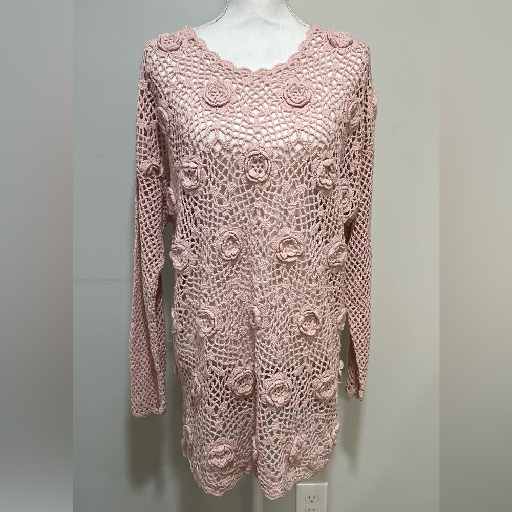 90s ‘Capacity’ Pink Crocheted Coverup Dress